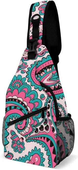 Supdreamc Ultra Lightweight Sling Backpack Shoulder Chest Crossbody Bag Multipurpose Anti-Theft Backpacking for Hiking Cycling Walking Dog Bicycle Travel - Colorful Flowers Leaves Paisley Art