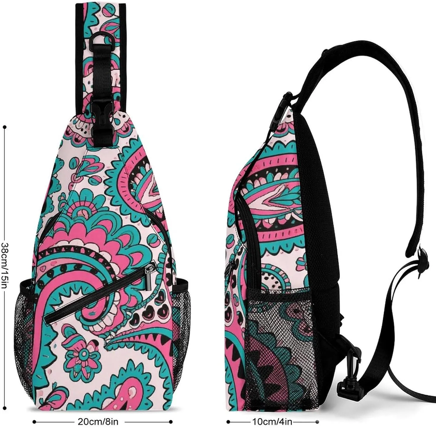 Supdreamc Ultra Lightweight Sling Backpack Shoulder Chest Crossbody Bag Multipurpose Anti-Theft Backpacking for Hiking Cycling Walking Dog Bicycle Travel - Colorful Flowers Leaves Paisley Art