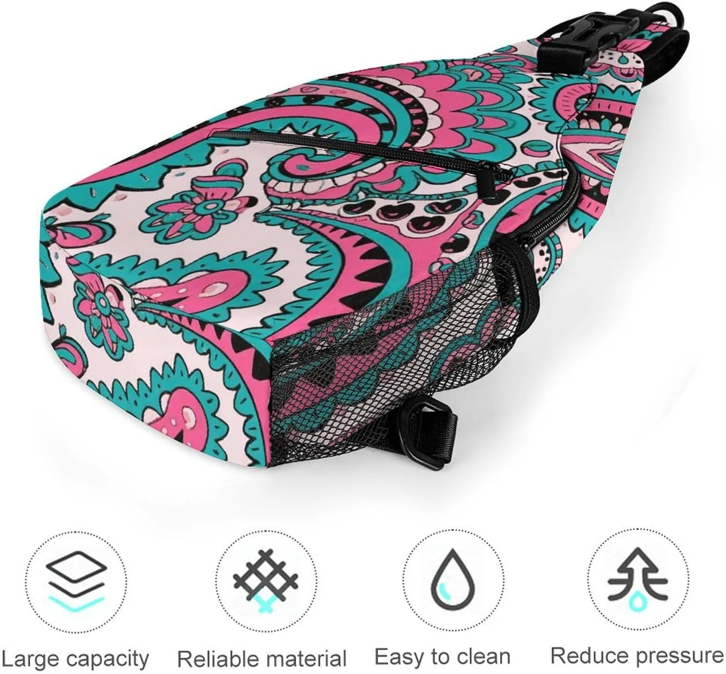 Supdreamc Ultra Lightweight Sling Backpack Shoulder Chest Crossbody Bag Multipurpose Anti-Theft Backpacking for Hiking Cycling Walking Dog Bicycle Travel - Colorful Flowers Leaves Paisley Art
