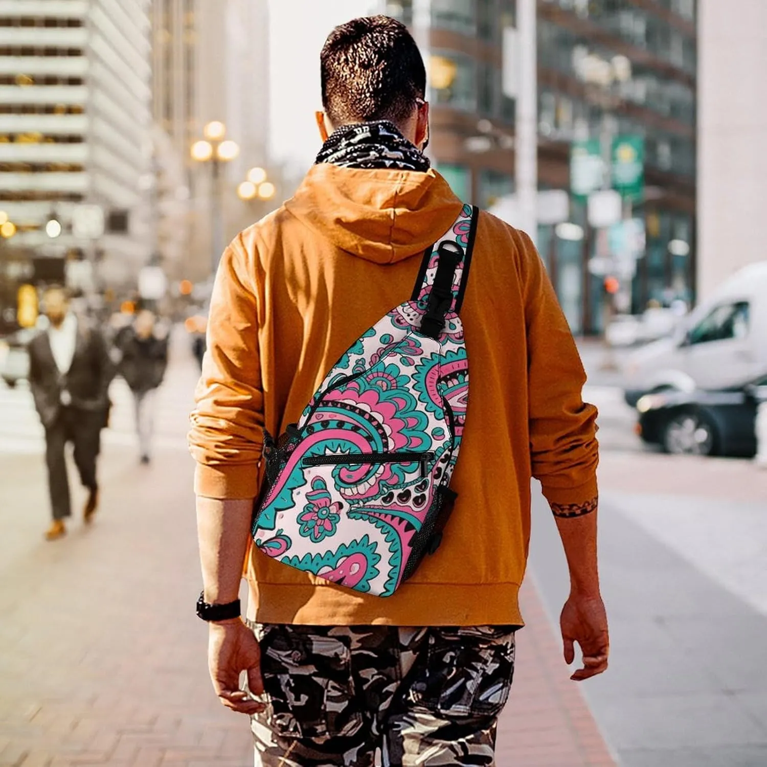 Supdreamc Ultra Lightweight Sling Backpack Shoulder Chest Crossbody Bag Multipurpose Anti-Theft Backpacking for Hiking Cycling Walking Dog Bicycle Travel - Colorful Flowers Leaves Paisley Art