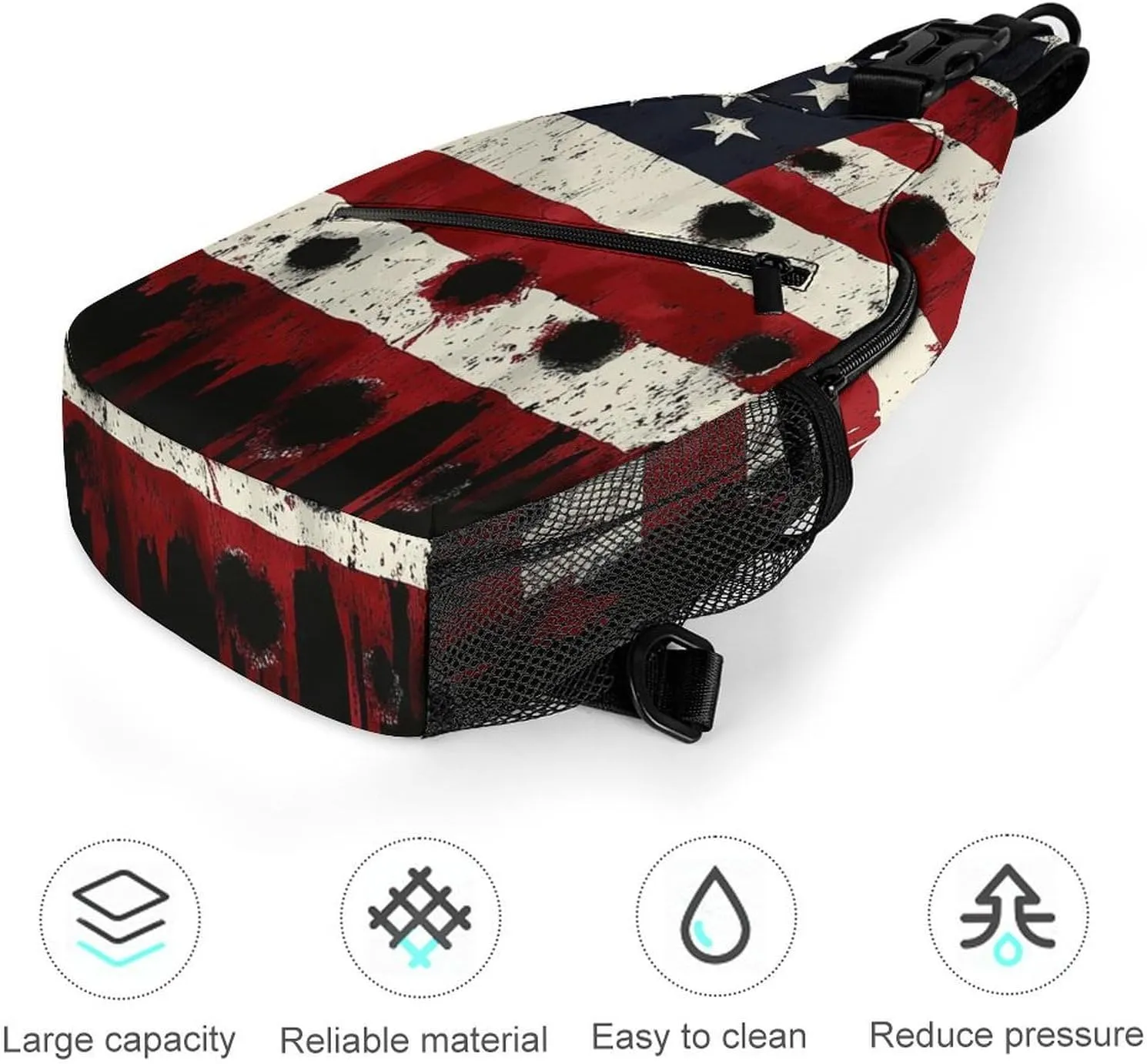 Supdreamc Ultra Lightweight Sling Bag Backpack Chest Day Bag Multipurpose Anti-Theft Backpacking for Outdoor Cycling Hiking Travel, Tool Backpack (American Usa Flag War Bullet Hole)
