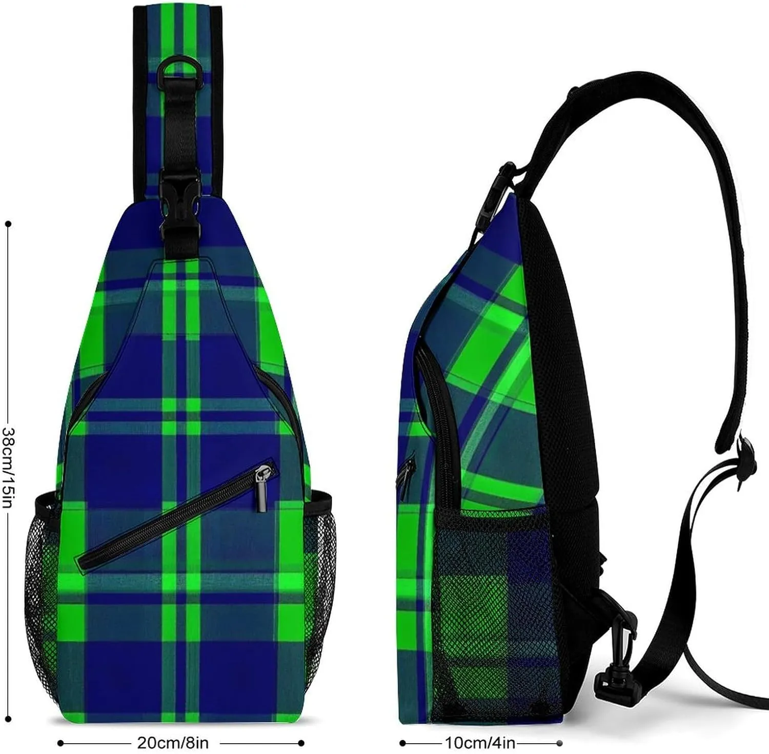 Supdreamc Ultra Lightweight Sling Bag Backpack Crossbody Chest Rucksack Anti-Theft Multipurpose Bag for Bicycle Sport Hiking Travel Camping, Blue Green Scottish Tartan Plaid