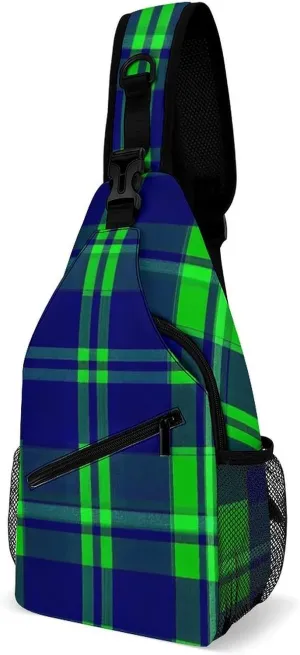 Supdreamc Ultra Lightweight Sling Bag Backpack Crossbody Chest Rucksack Anti-Theft Multipurpose Bag for Bicycle Sport Hiking Travel Camping, Blue Green Scottish Tartan Plaid