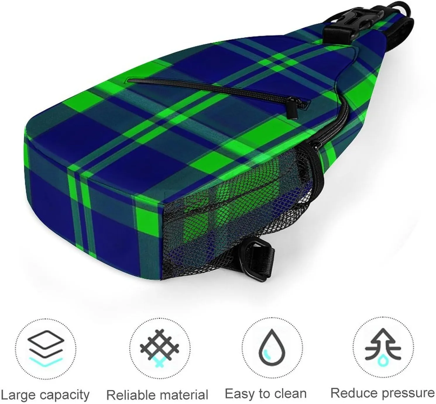 Supdreamc Ultra Lightweight Sling Bag Backpack Crossbody Chest Rucksack Anti-Theft Multipurpose Bag for Bicycle Sport Hiking Travel Camping, Blue Green Scottish Tartan Plaid