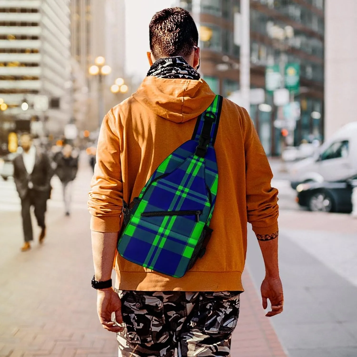 Supdreamc Ultra Lightweight Sling Bag Backpack Crossbody Chest Rucksack Anti-Theft Multipurpose Bag for Bicycle Sport Hiking Travel Camping, Blue Green Scottish Tartan Plaid