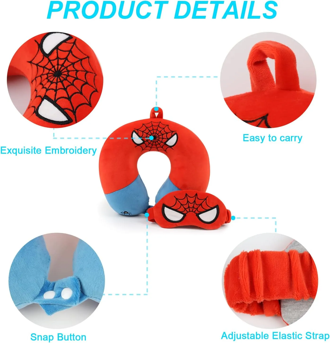 Superhero Travel Pillow for Kids & Adults with Sleep Eye Mask, Memory Foam U-Shaped Neck Pillow with Washable Cover, Soft Head Support Travel Accessories for Airplane Car Train Bus Recline, Red