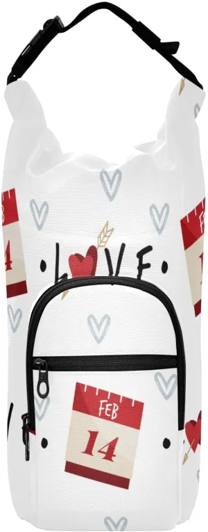 susiyo Valentine's Day Calendar February Water Bottle Carrier Bag with 3 Pocket, 40/32/24/20oz Insulated Water Bottle Sling Bag with Strap for Walking Hiking Camping Gym Travelling