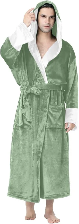 SUWBMHWE Mens Robe with Hood Long Soft Fluffy House Coat Lounge Robes Full Length Bathrobes men Plush Bathrobe Sleepwear