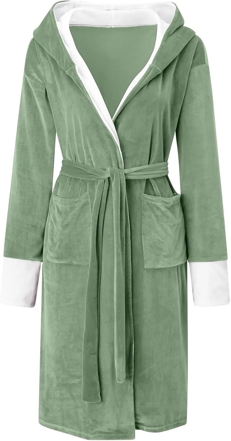 SUWBMHWE Mens Robe with Hood Long Soft Fluffy House Coat Lounge Robes Full Length Bathrobes men Plush Bathrobe Sleepwear