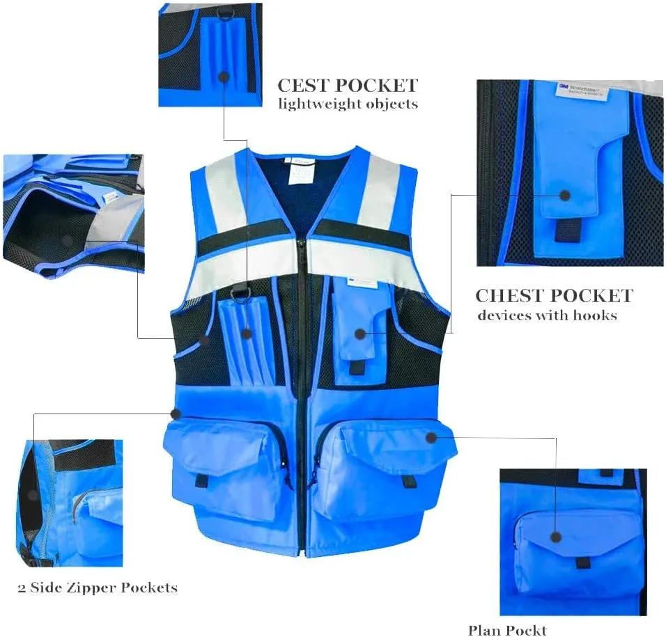 SUXIBIP 10 Pockets Safety Vest for Men and Women, High Visibility vest with 3M Reflective Strips, Oxford Fabric