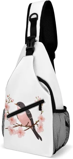 Swallow Floral Blossom Sling Backpack Multipurpose Crossbody Shoulder Bag Printed Chest Bag Travel Hiking Daypack