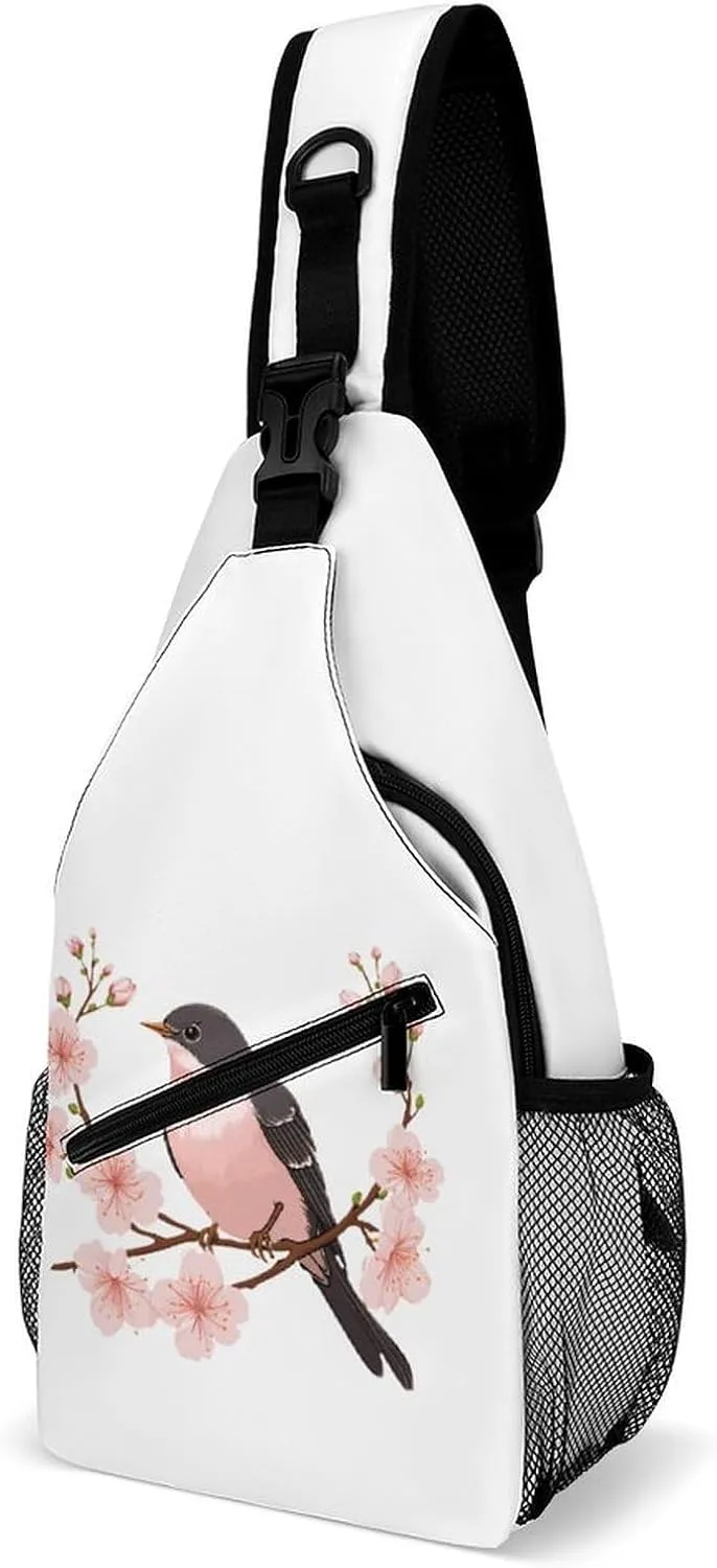 Swallow Floral Blossom Sling Backpack Multipurpose Crossbody Shoulder Bag Printed Chest Bag Travel Hiking Daypack