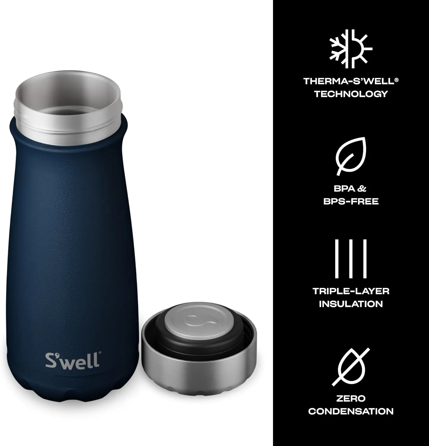 S'well Stainless Steel Traveler, 16oz, Azurite, Triple Layered Vacuum Insulated Containers Keeps Drinks Cold for 24 Hours and Hot for 12, BPA Free, Easy Carrying On the Go