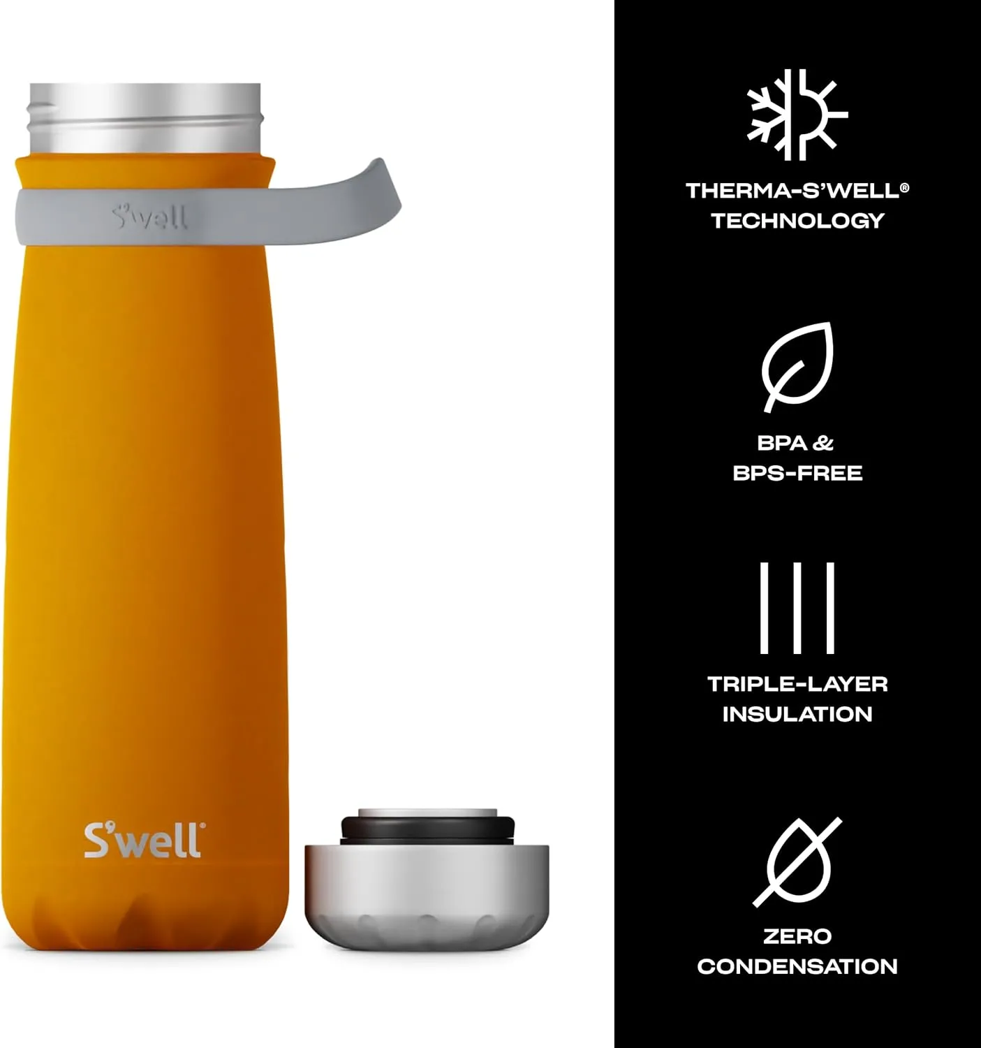 S'well Stainless Steel Traveler With Handle, 24oz, Golden Hour, Triple Layered Vacuum Insulated Containers Keeps Drinks Cold for 40 Hours and Hot for 16, BPA Free, Easy Carrying On the Go