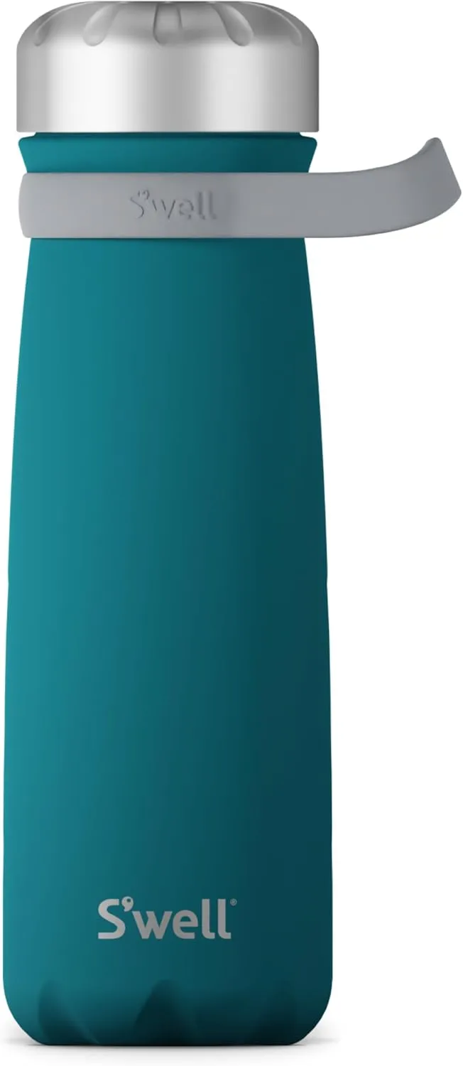 S'well Stainless Steel Traveler With Handle, 24oz, Peacock Blue, Triple Layered Vacuum Insulated Containers Keeps Drinks Cold for 40 Hours and Hot for 16, BPA Free, Easy Carrying On the Go