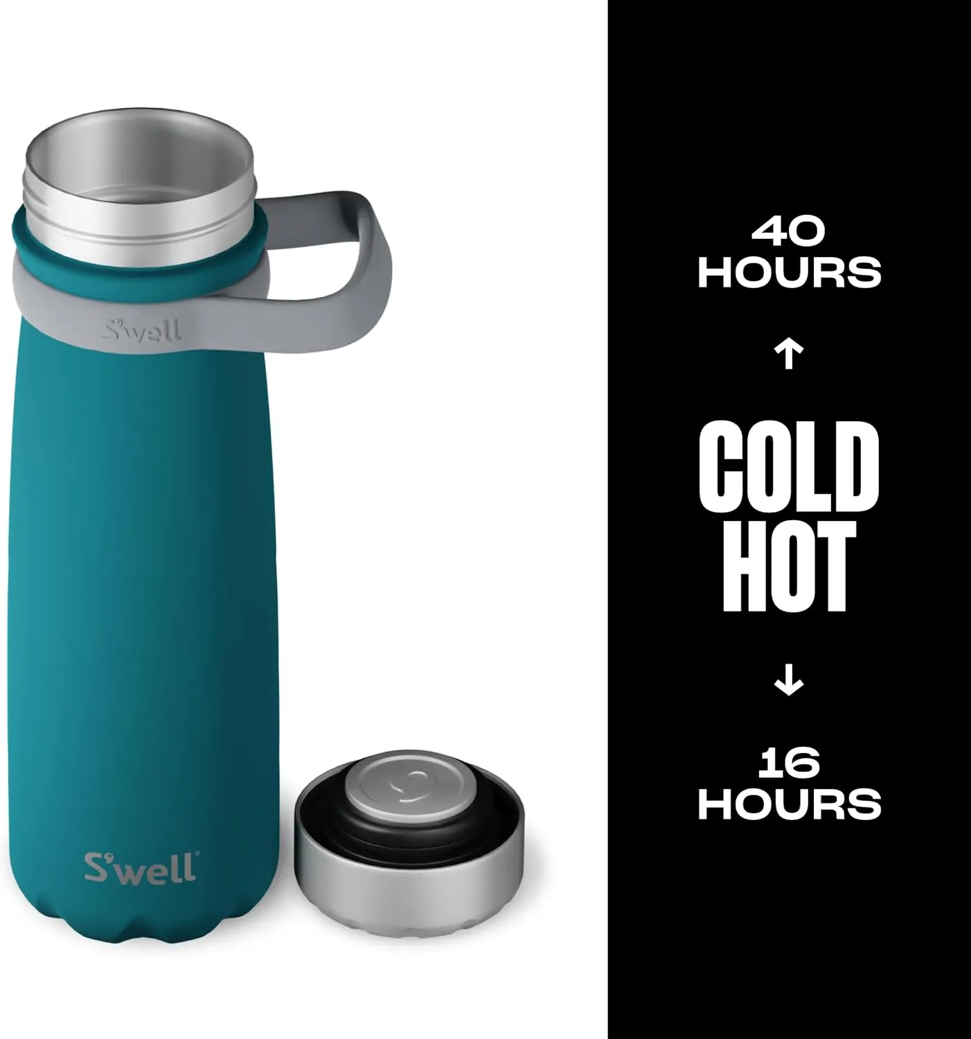 S'well Stainless Steel Traveler With Handle, 24oz, Peacock Blue, Triple Layered Vacuum Insulated Containers Keeps Drinks Cold for 40 Hours and Hot for 16, BPA Free, Easy Carrying On the Go