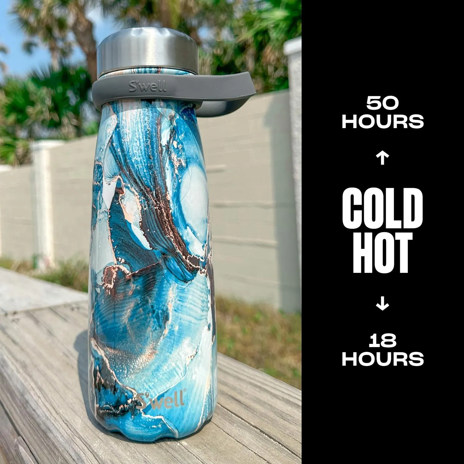 S'well Stainless Steel Traveler With Handle, 32oz, Ocean Marble, Triple Layered Vacuum Insulated Containers Keeps Drinks Cold for 50 Hours and Hot for 18, BPA Free, Easy Carrying On the Go