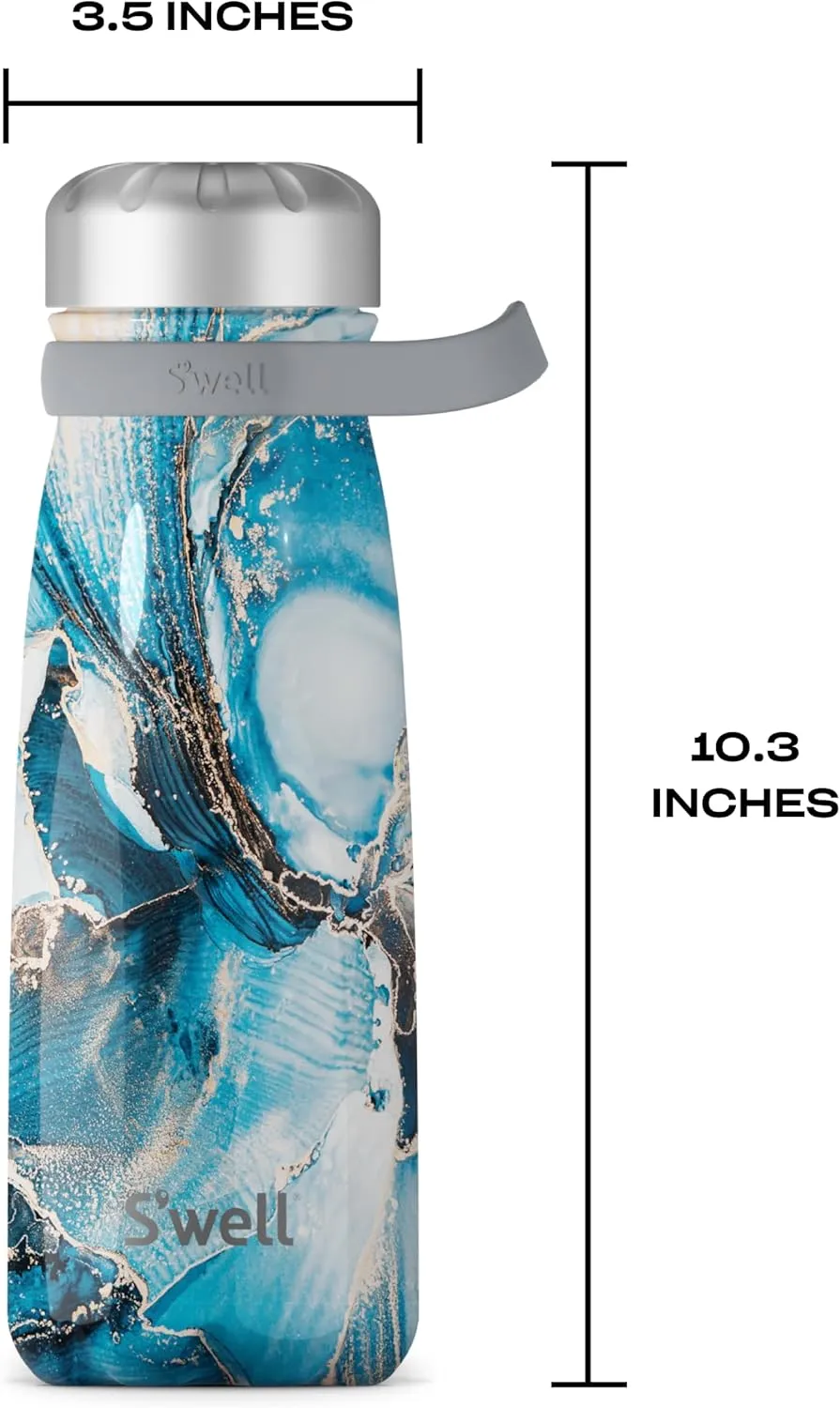 S'well Stainless Steel Traveler With Handle, 32oz, Ocean Marble, Triple Layered Vacuum Insulated Containers Keeps Drinks Cold for 50 Hours and Hot for 18, BPA Free, Easy Carrying On the Go