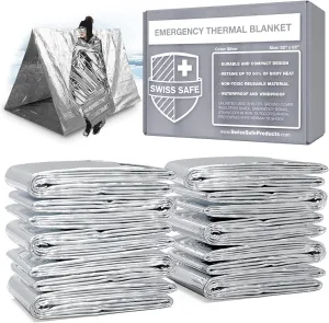 Swiss Safe Emergency Mylar Thermal Blankets   Bonus Space Blanket - Compact & Insulated for Cold Weather - Designed for NASA, Outdoor Camping, Survival, First Aid Car Kit - Silver, 75 Pack