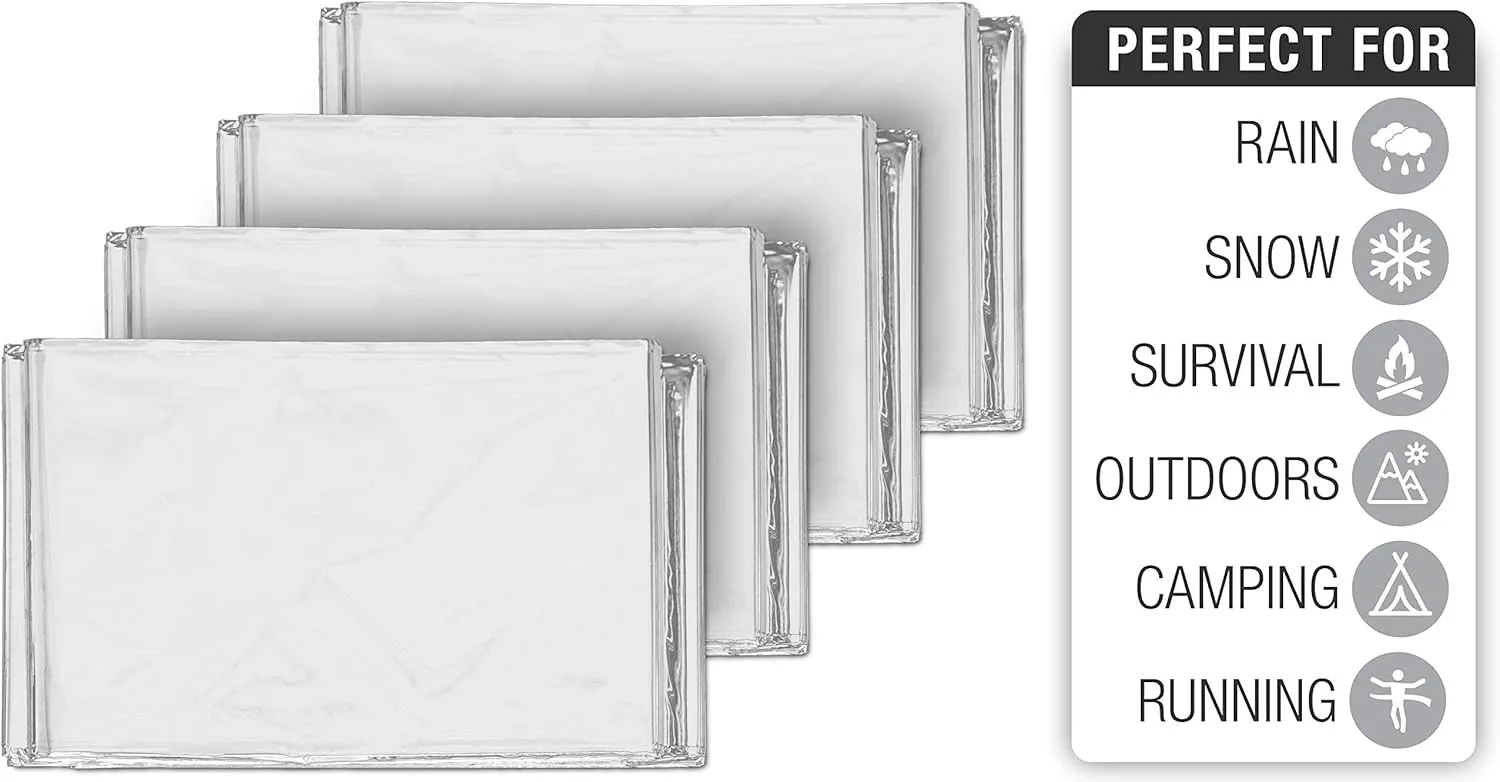 Swiss Safe Emergency Mylar Thermal Blankets   Bonus Space Blanket - Compact & Insulated for Cold Weather - Designed for NASA, Outdoor Camping, Survival, First Aid Car Kit - Silver, 75 Pack