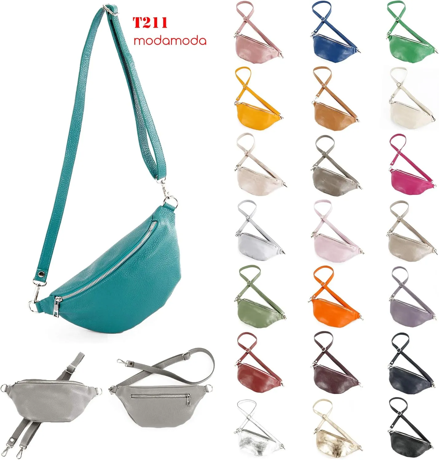 T211 - Italian hip bag, bum bag, chest bag small made of soft leather