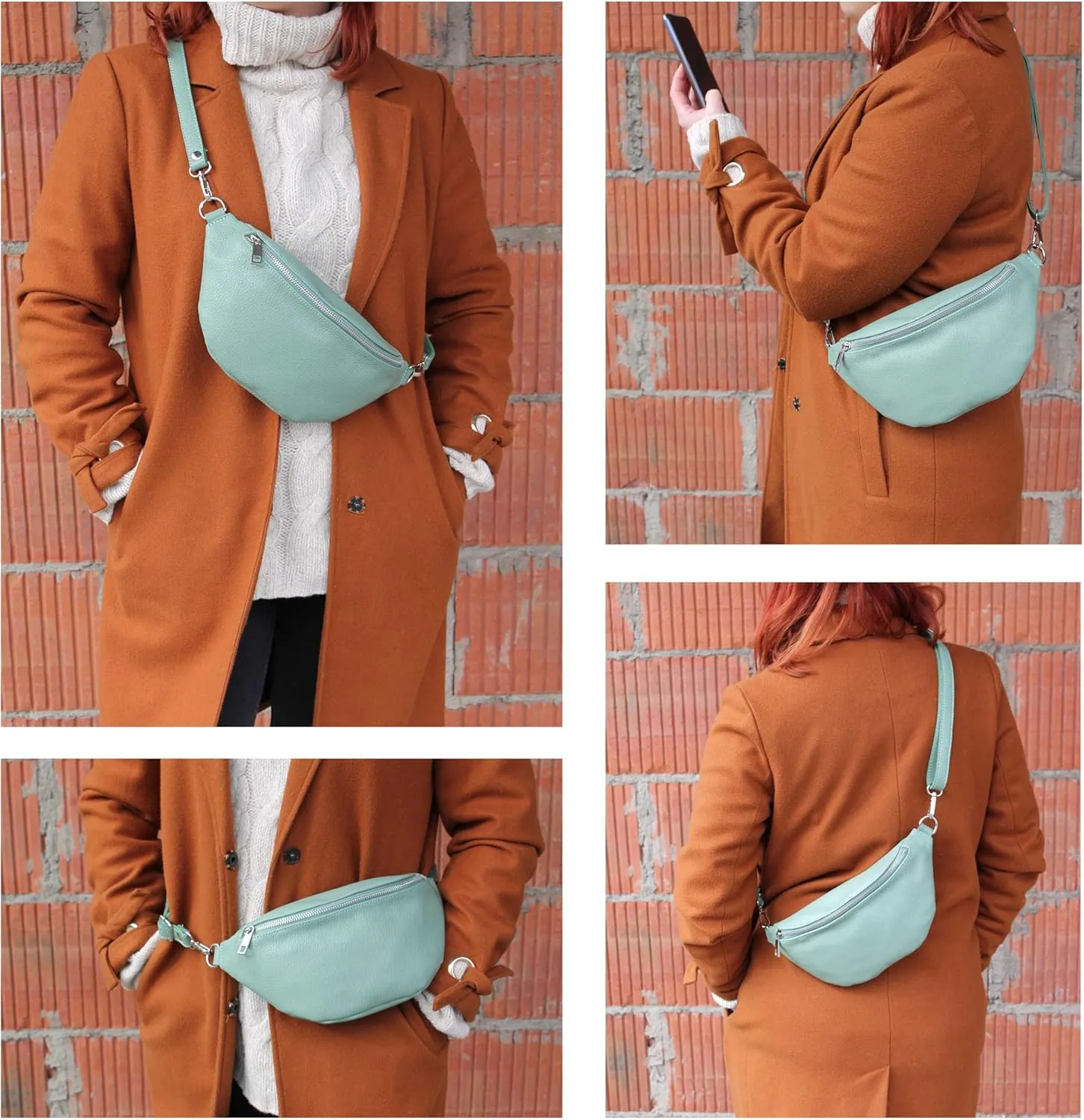 T211 - Italian hip bag, bum bag, chest bag small made of soft leather