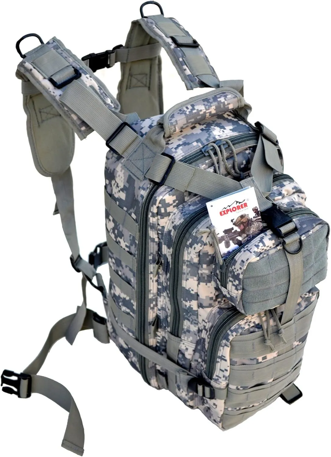 Tactical Assault Pack - Combat Rucksack - 17" Military MOLLE Backpack 27L - Digital Camo (ACU)