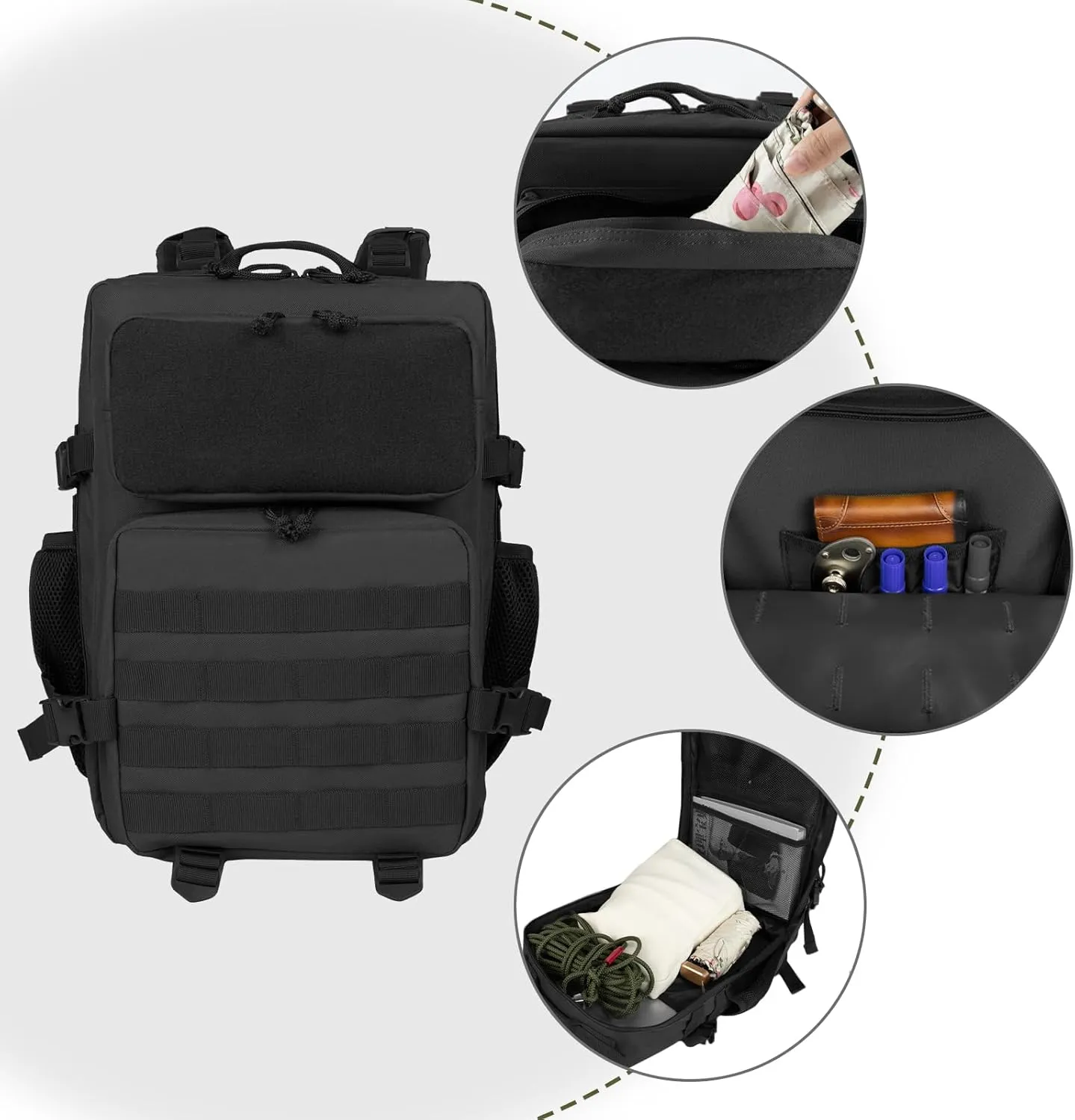 Tactical Backpack - 25L Small Military Tactical Backpack For Men Molle Daypack 3 Day Bug Out Bag Hiking Rucksack With Bottle Holder 25L Small Black Backpacks