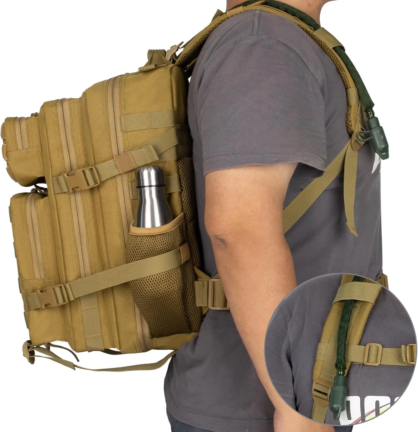 Tactical Backpack - 25L/35L/45L Military Tactical Backpack For Men Molle Daypack 3 Day Bug Out Bag Hiking Rucksack With Bottle Holder 25L Small Khaki Backpacks