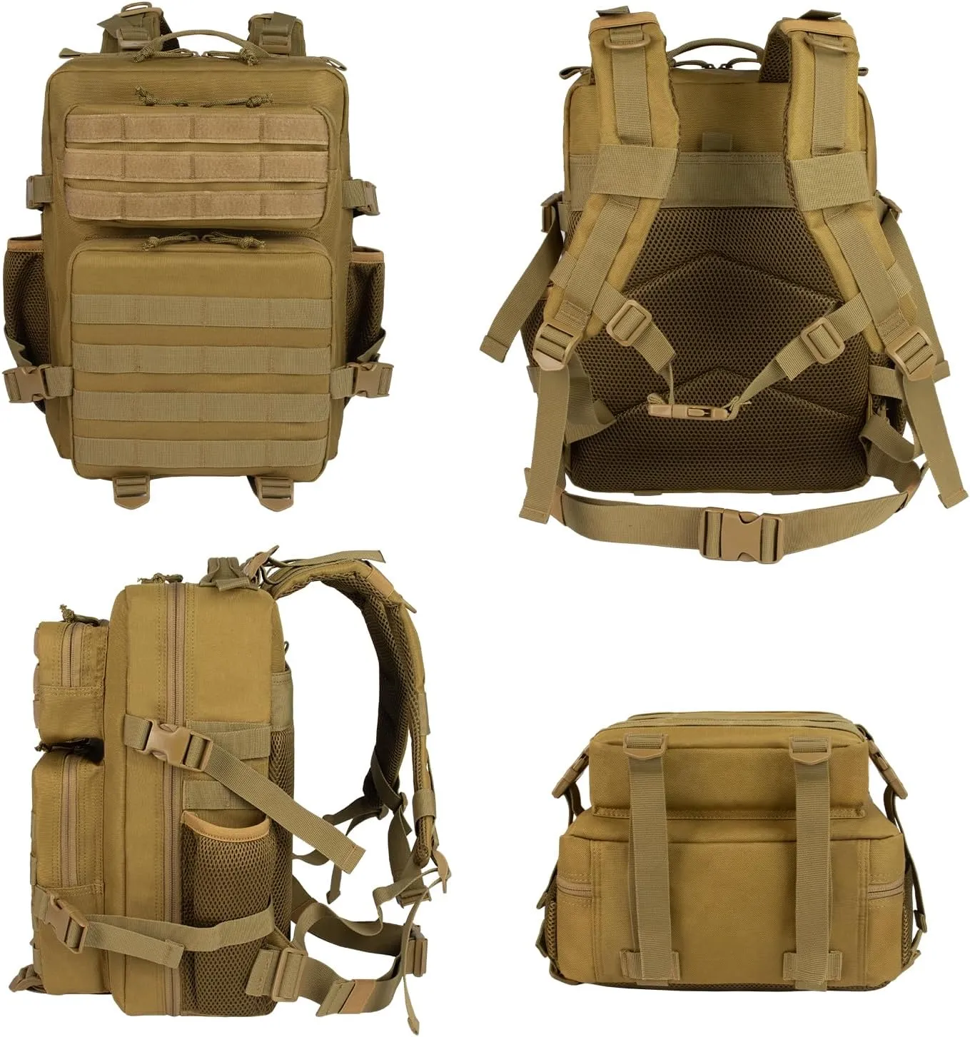 Tactical Backpack - 25L/35L/45L Military Tactical Backpack For Men Molle Daypack 3 Day Bug Out Bag Hiking Rucksack With Bottle Holder 25L Small Khaki Backpacks