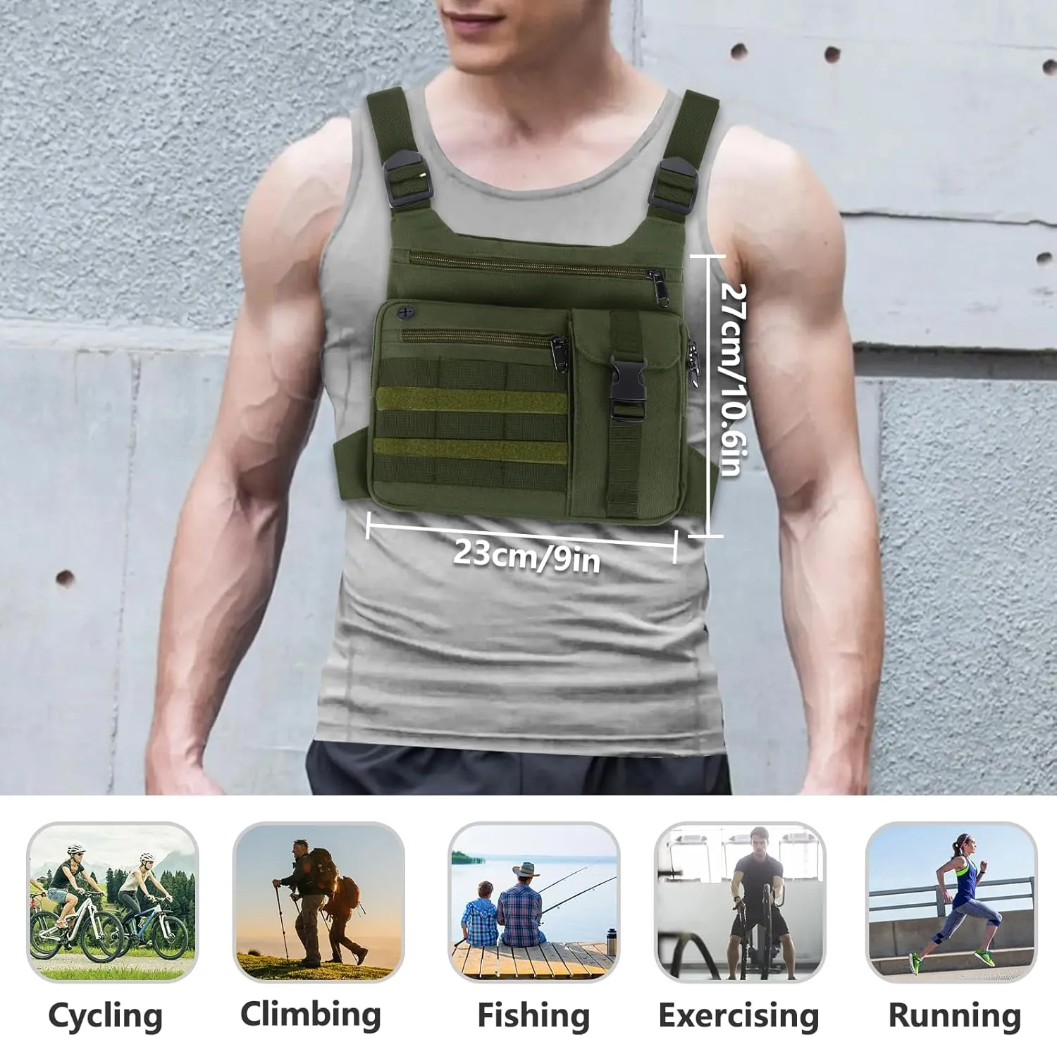 Tactical Chest Bag Lightweight Running Chest Pack, Water Resistant Running Vest Pack with Phone Holder Running Backpack for Men Women