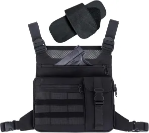 Tactical Chest Running Bag: Holster Vest Pack Phone Holder - Outdoor Sports Hiking Workout Ski Jogging Cycling Walking Resistant Adjustable Bags for Men Women Black