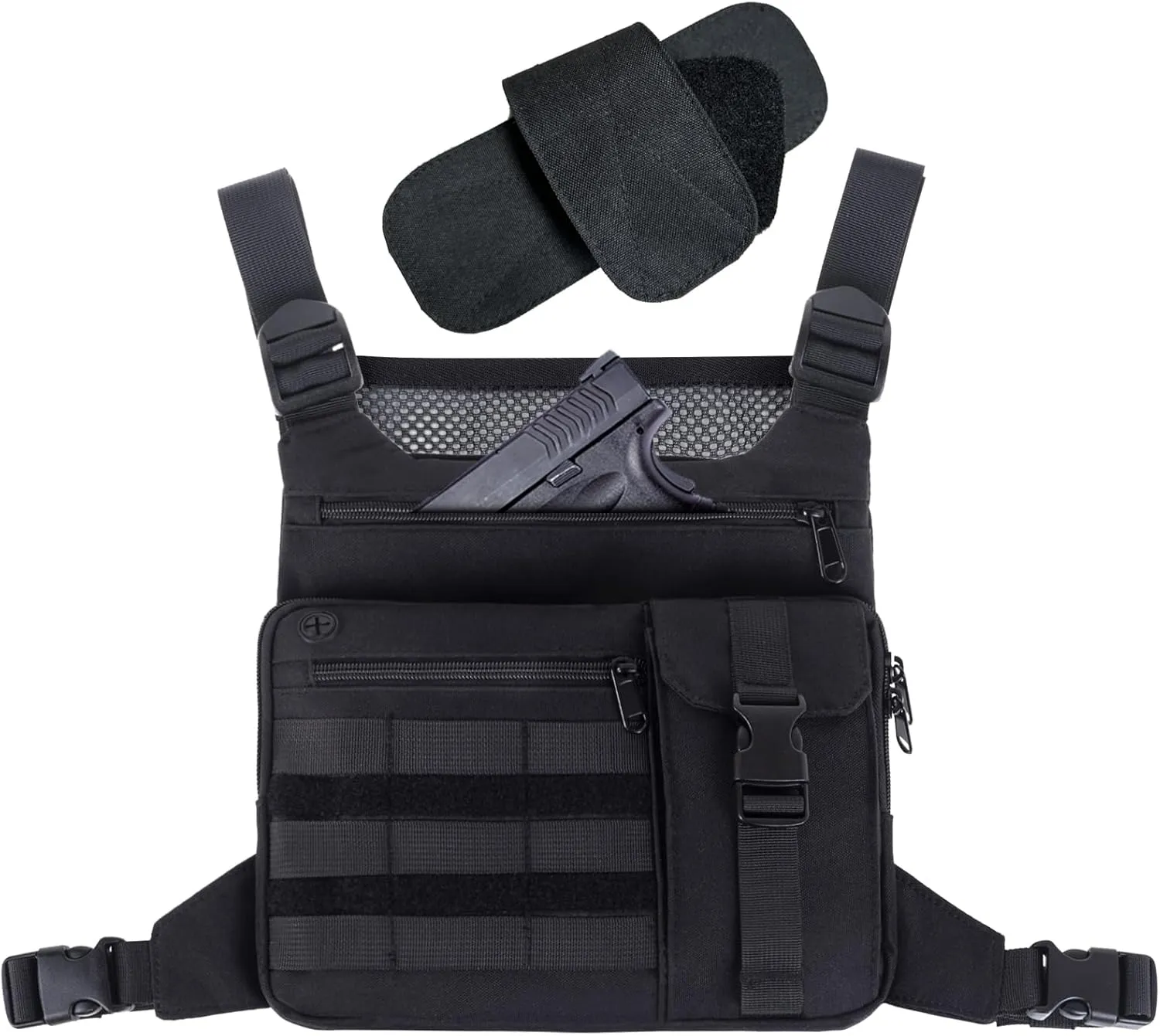 Tactical Chest Running Bag: Holster Vest Pack Phone Holder - Outdoor Sports Hiking Workout Ski Jogging Cycling Walking Resistant Adjustable Bags for Men Women Black