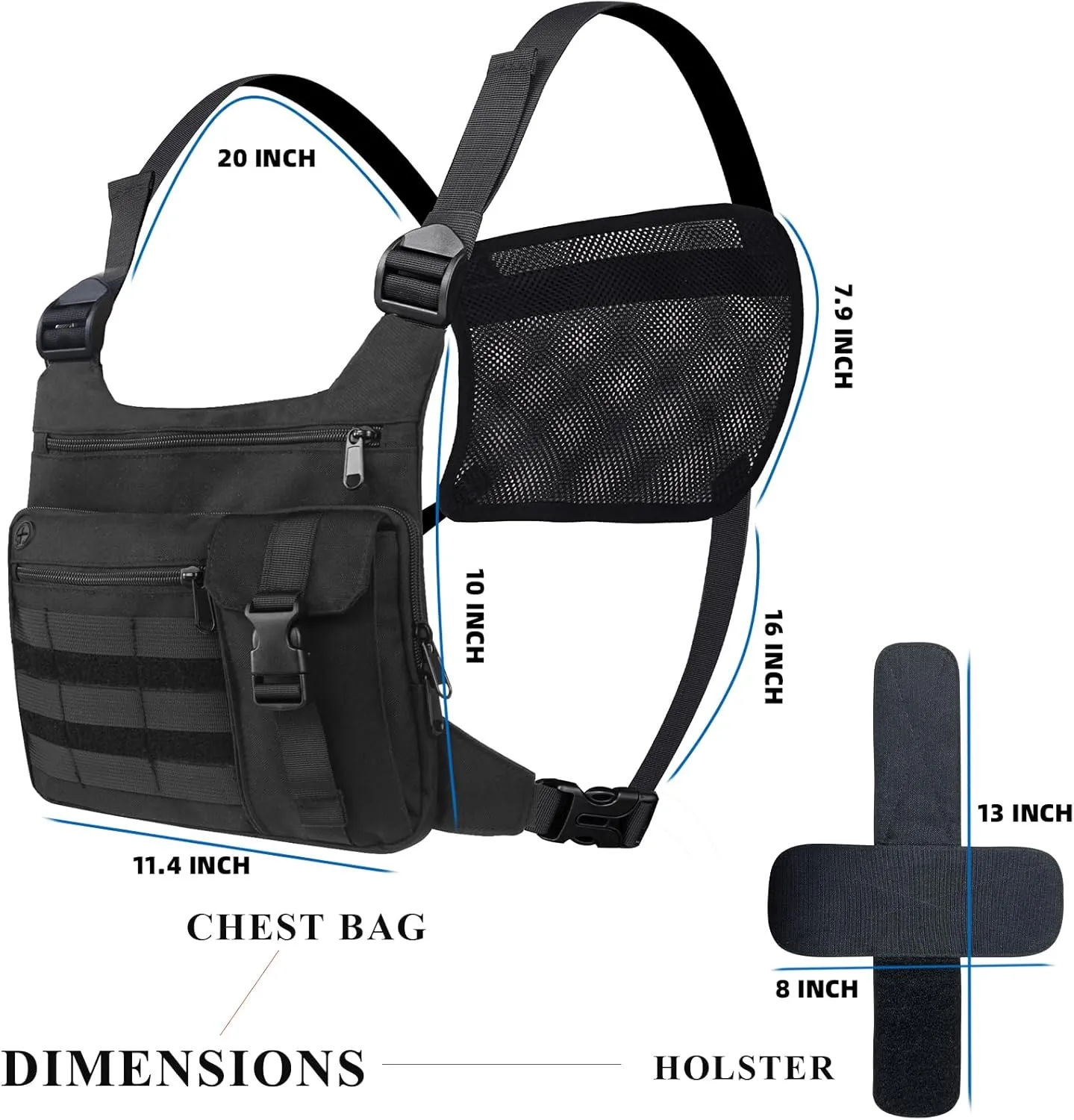 Tactical Chest Running Bag: Holster Vest Pack Phone Holder - Outdoor Sports Hiking Workout Ski Jogging Cycling Walking Resistant Adjustable Bags for Men Women Black