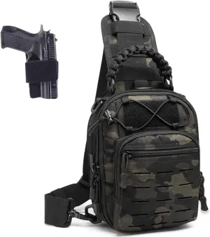 Tactical Compact Concealed Carry Sling Bag Cut Molle Pistol Holster EDC Single Shoulder Chest Backpack Pack (ACU Black)
