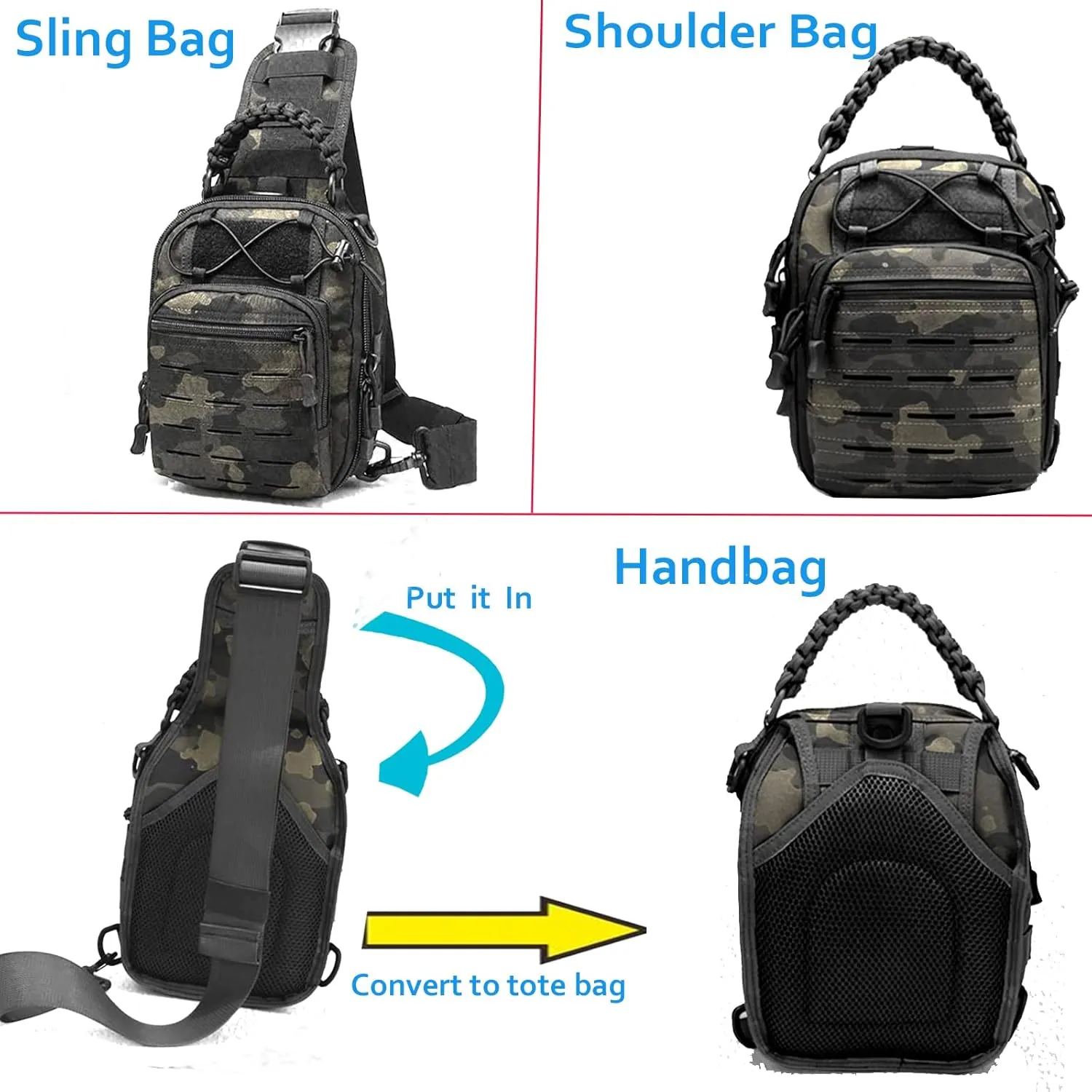 Tactical Compact Concealed Carry Sling Bag Cut Molle Pistol Holster EDC Single Shoulder Chest Backpack Pack (ACU Black)