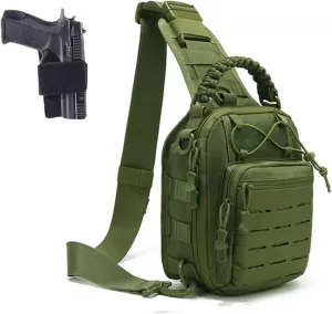 Tactical Compact Concealed Carry Sling Bag Cut Molle Pistol Holster EDC Single Shoulder Chest Backpack Pack (Green)