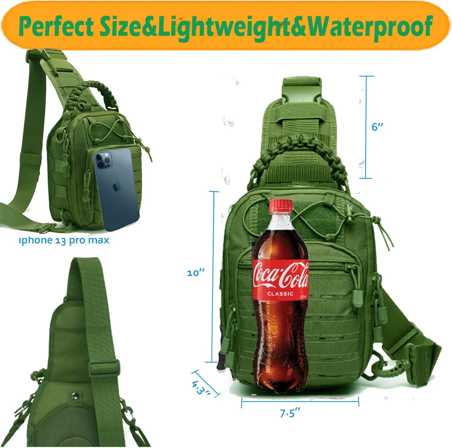 Tactical Compact Concealed Carry Sling Bag Cut Molle Pistol Holster EDC Single Shoulder Chest Backpack Pack (Green)