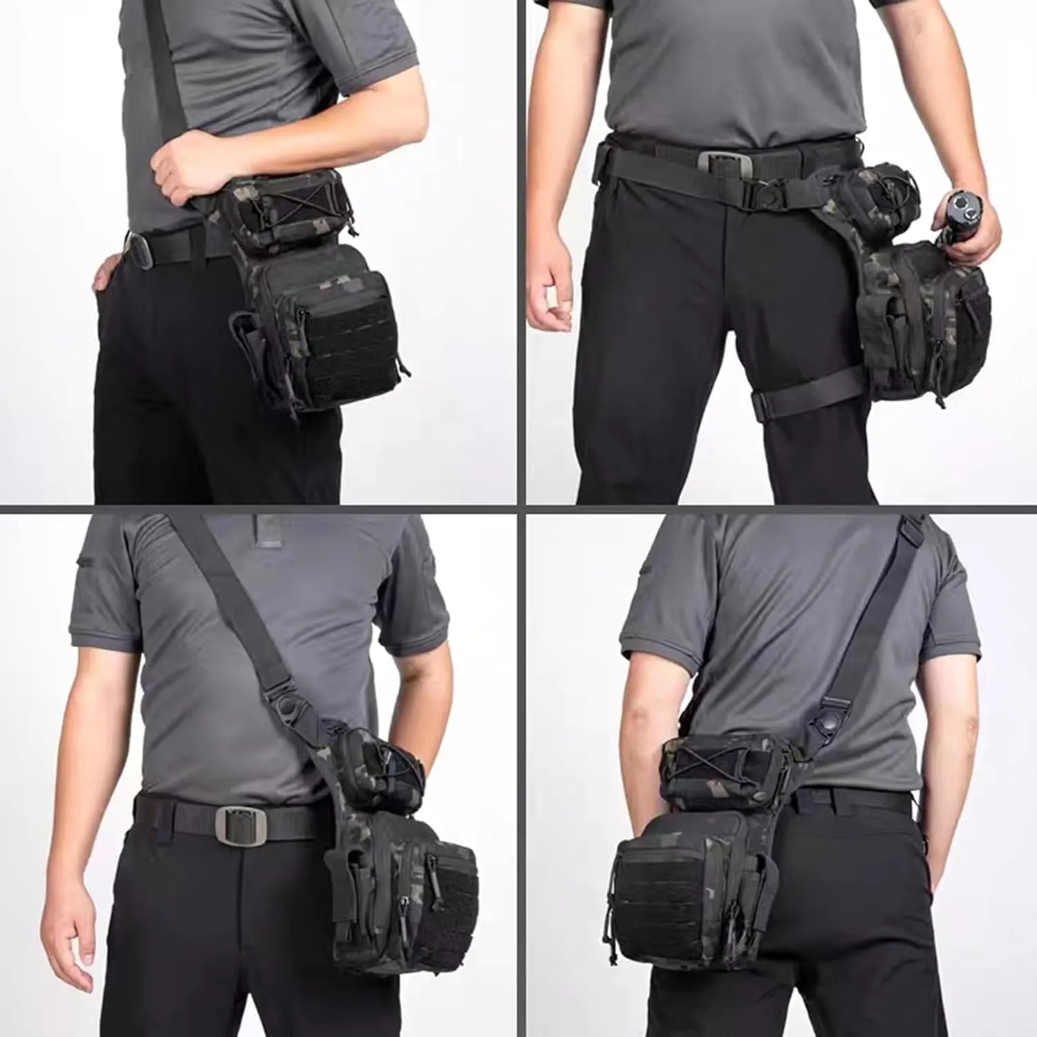 Tactical Drop Leg Pouch Thigh Bag Military Waist Fanny Pack Outdoor leg strapfor Fishing Motorcycle Cycling Hiking Horse Riding Waterproof Bag for Men 1000D Nylon Waterproof (Black Camo)