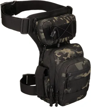 Tactical Drop Leg Pouch Thigh Bag Military Waist Fanny Pack Outdoor leg strapfor Fishing Motorcycle Cycling Hiking Horse Riding Waterproof Bag for Men 1000D Nylon Waterproof (Black Camo)