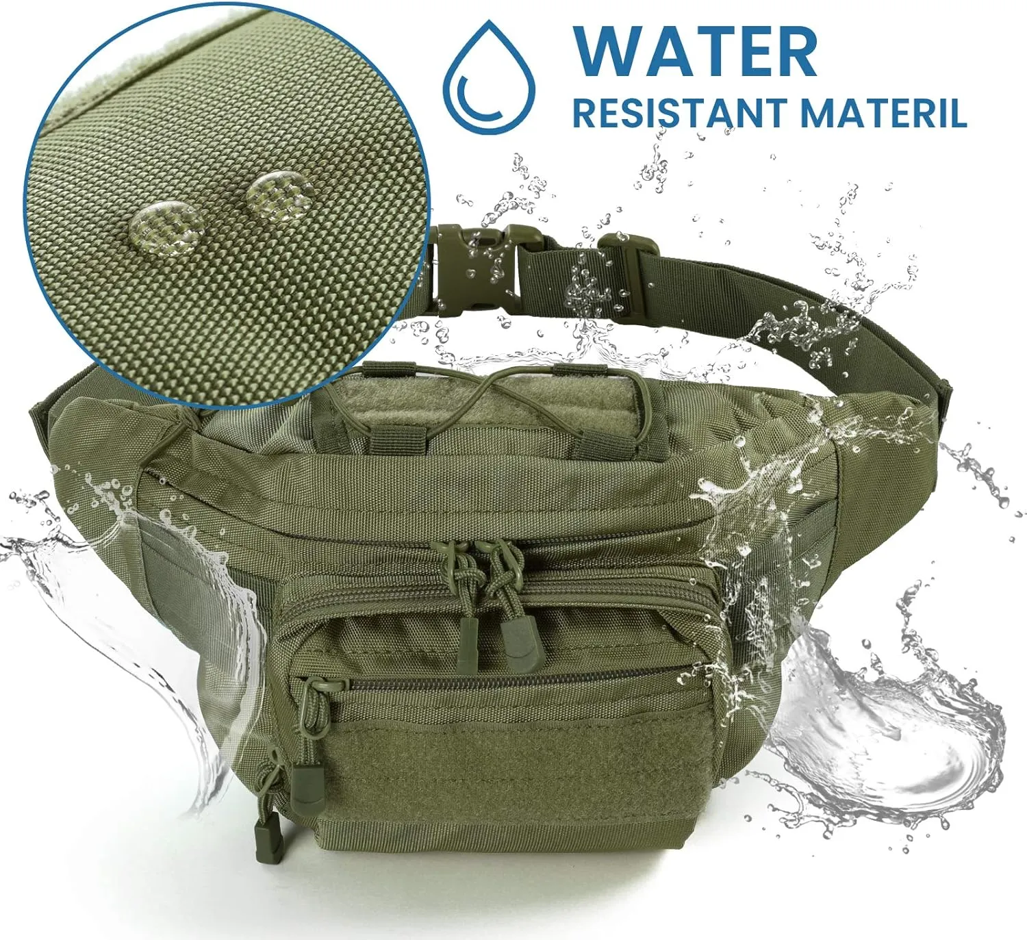 Tactical Fanny Pack Military Waist Bag Pack with USA Flag Patch Utility Hip Pack with Adjustable Strap for Outdoors Fishing Cycling Camping Hiking Dog Walking (Army green 2)