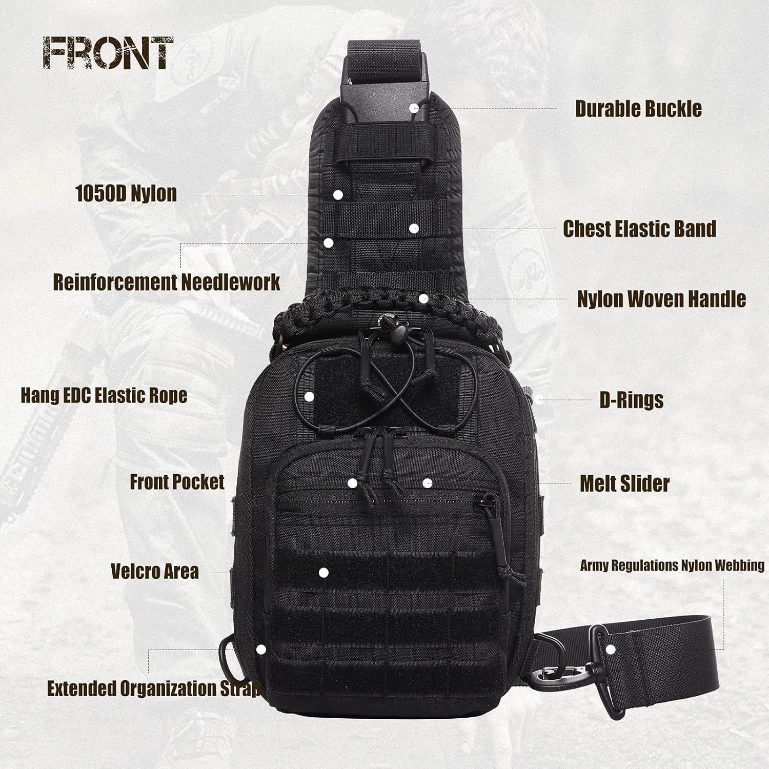 Tactical Sling Bag Pack Military Rover Shoulder Bag Molle Assault Range Bag Backpack 1050D