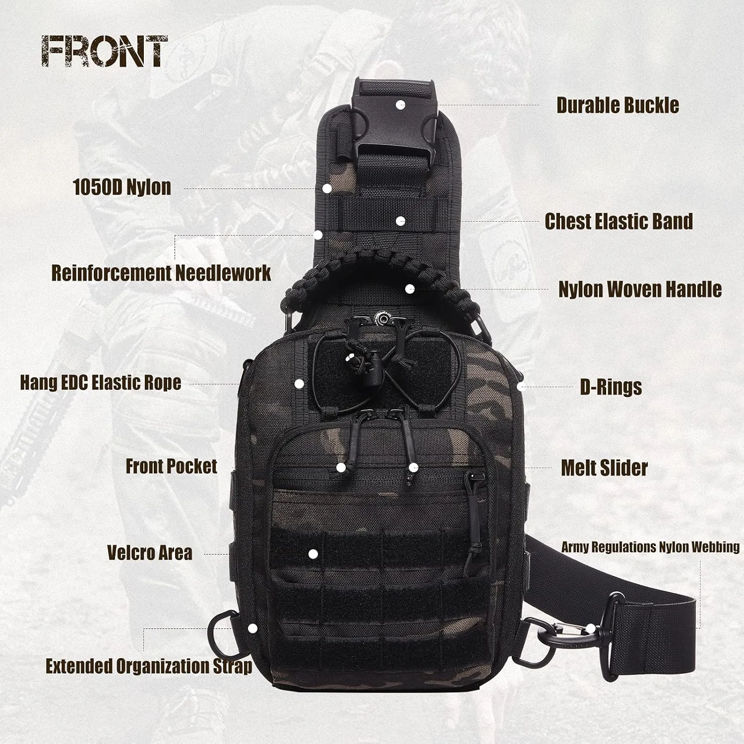 Tactical Sling Bag Pack Military Rover Shoulder Bag Molle Assault Range Bag Backpack 1050D