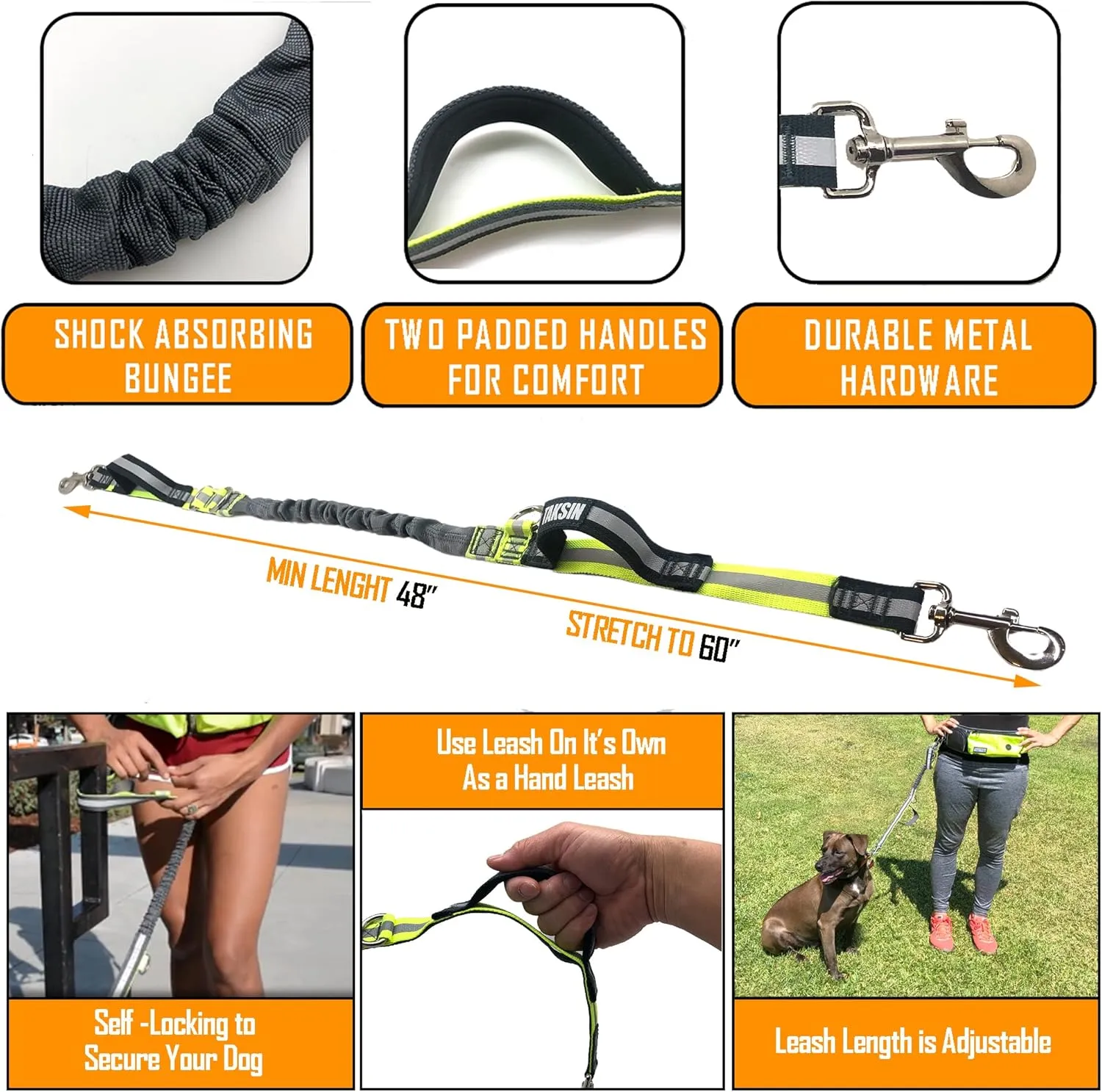 TAKSIN The Ultimate Hands Free Two Dogs Double Leash System for Walking Running Hiking Training, Reflective Bungee Leash, Treat Holder, Poop Bag Dispenser Small Medium Large Dogs (Grey Deluxe Pack)