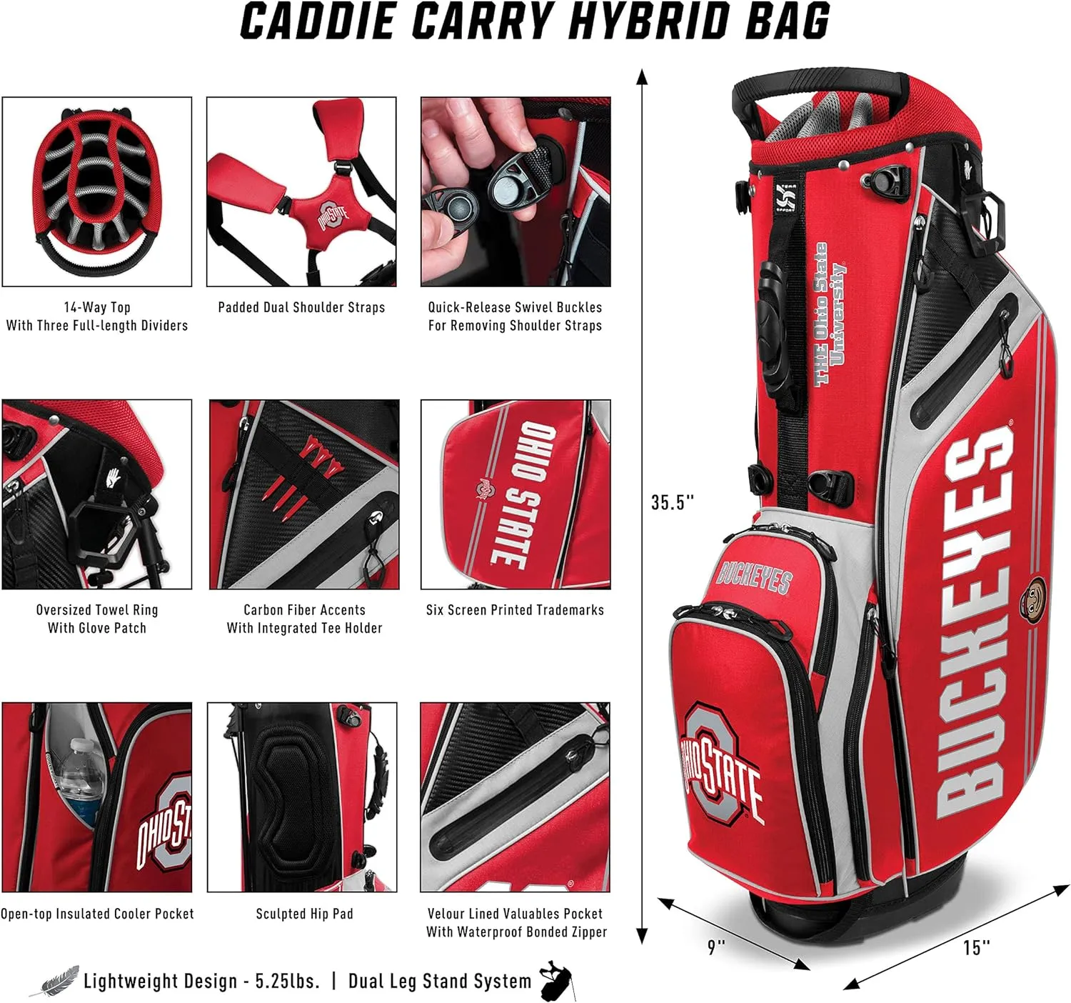 Team Effort NCAA Caddie Carry Hybrid Golf Bag