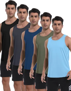 TELALEO 5 Pack Men's Workout Tank Tops Sleeveless Mesh Muscle Gym Shirt Quick Dry Black/Gray/Charcoal/Navy/Blue