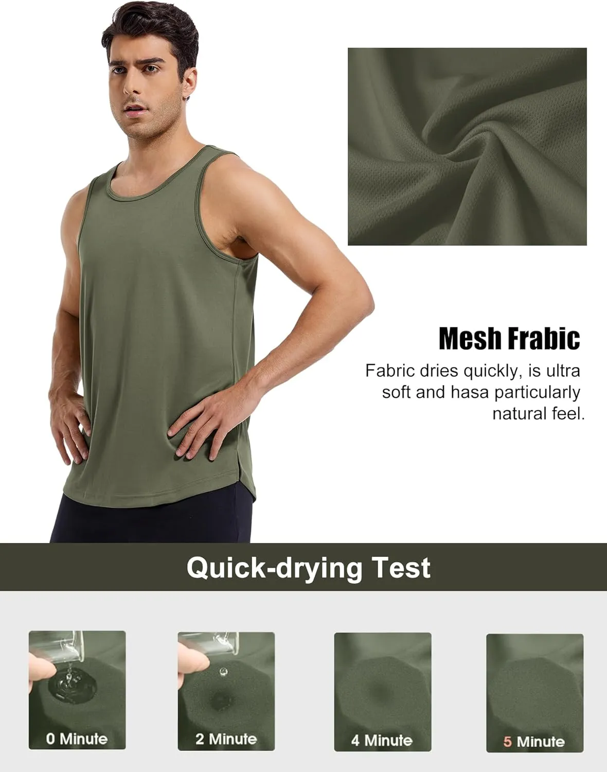 TELALEO 5 Pack Men's Workout Tank Tops Sleeveless Mesh Muscle Gym Shirt Quick Dry Black/Gray/Charcoal/Navy/Blue