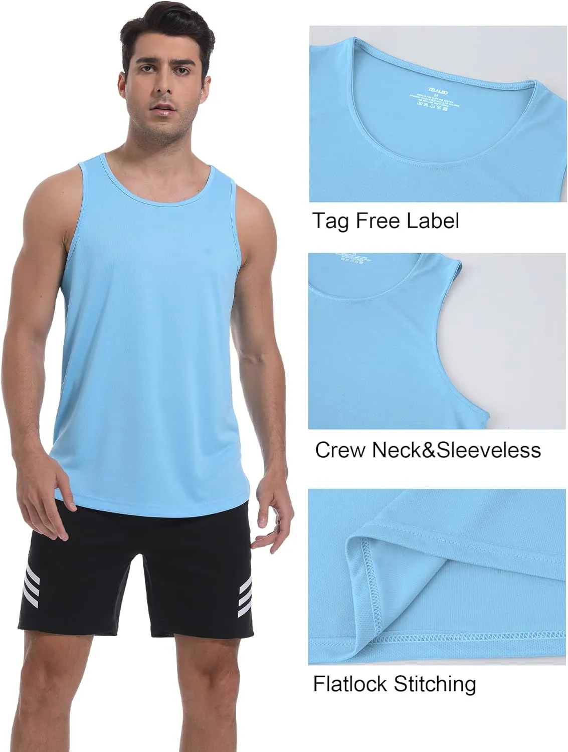 TELALEO 5 Pack Men's Workout Tank Tops Sleeveless Mesh Muscle Gym Shirt Quick Dry Black/Gray/Charcoal/Navy/Blue