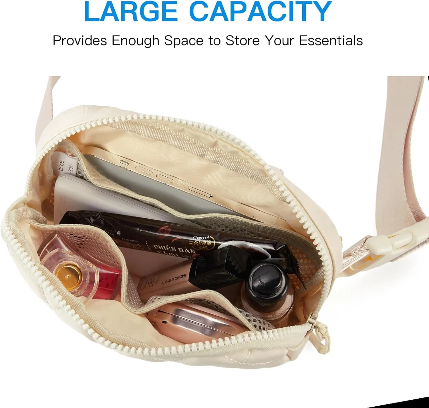 Telena Belt Bag for Women Men Fashionable Crossbody Fanny Pack for Women Waist Bag with Adjustable Strap Beige-Quilted