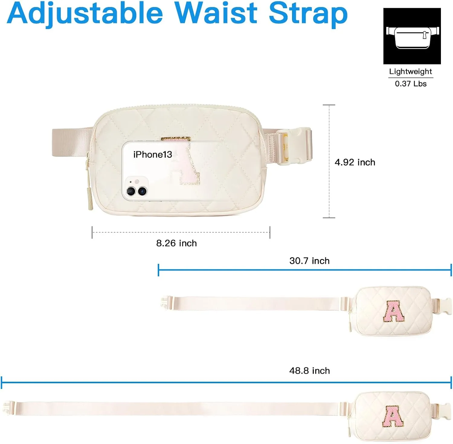 Telena Belt Bag for Women Men Fashionable Crossbody Fanny Pack for Women Waist Bag with Adjustable Strap Beige-Quilted
